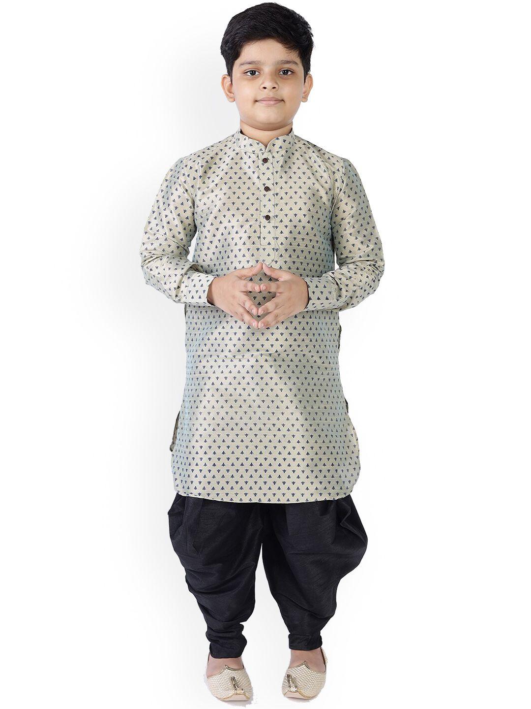 namaskar boys ethnic motifs printed regular dupion silk kurta with dhoti pants