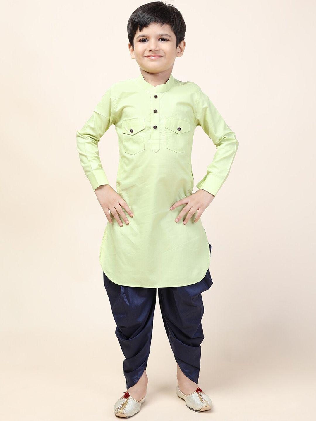 namaskar boys green pure cotton kurta with patiala set