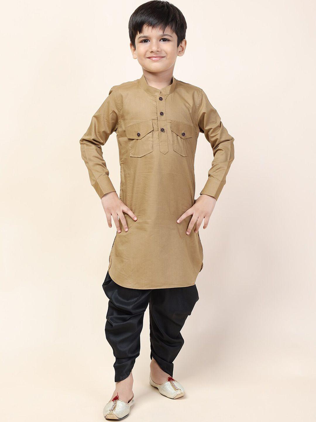 namaskar boys khaki pure cotton kurta with patiala set