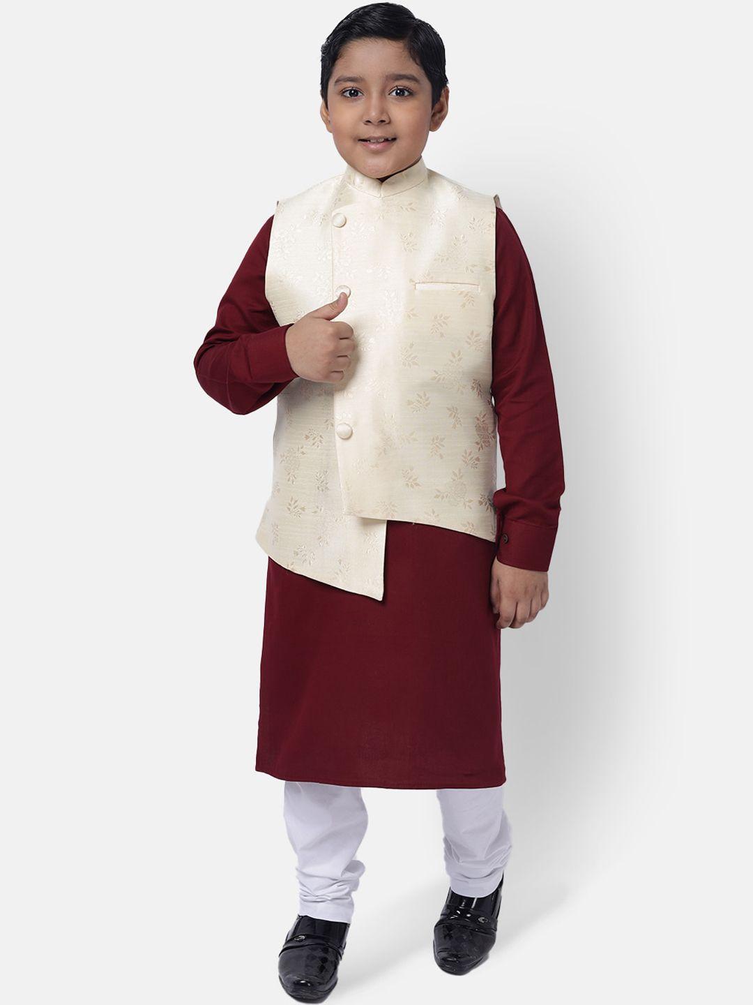 namaskar boys maroon regular pure cotton kurta with churidar