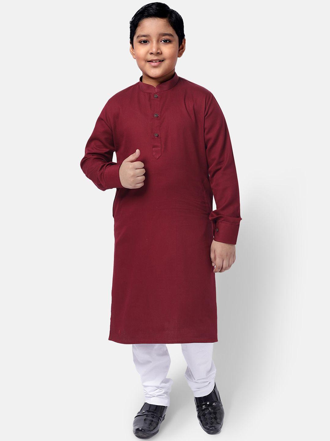 namaskar boys maroon regular pure cotton kurta with pyjamas