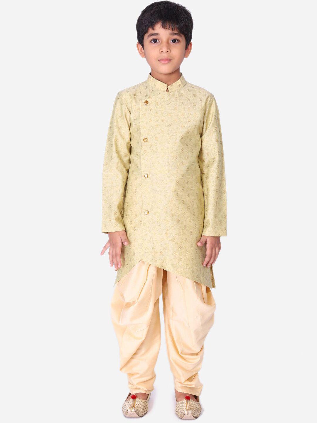 namaskar boys silk blend self design kurta with churidar