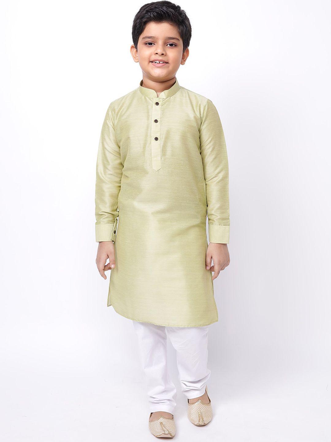 namaskar boys solid silk blend kurta with churidar