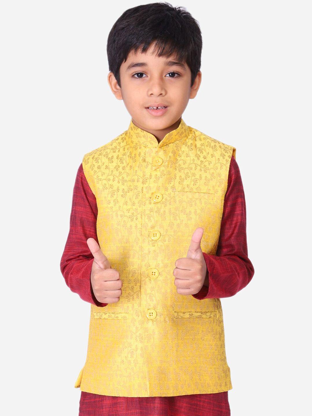 namaskar boys yellow woven design nehru jacket