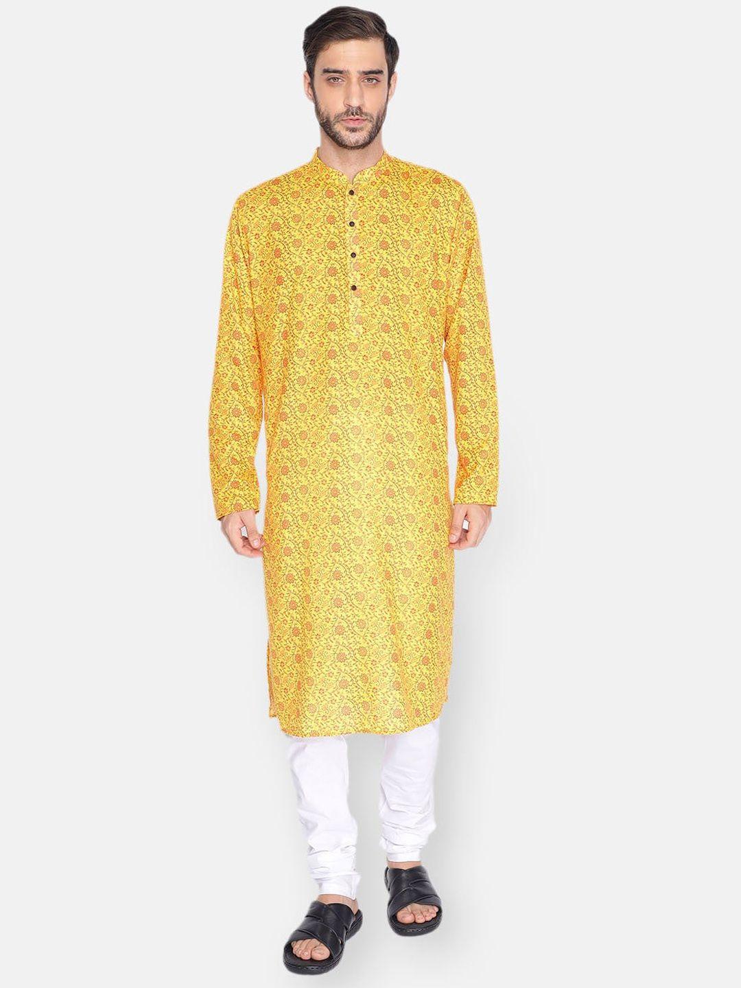 namaskar ethic motif printed mandarin collar pure cotton kurta with churidar