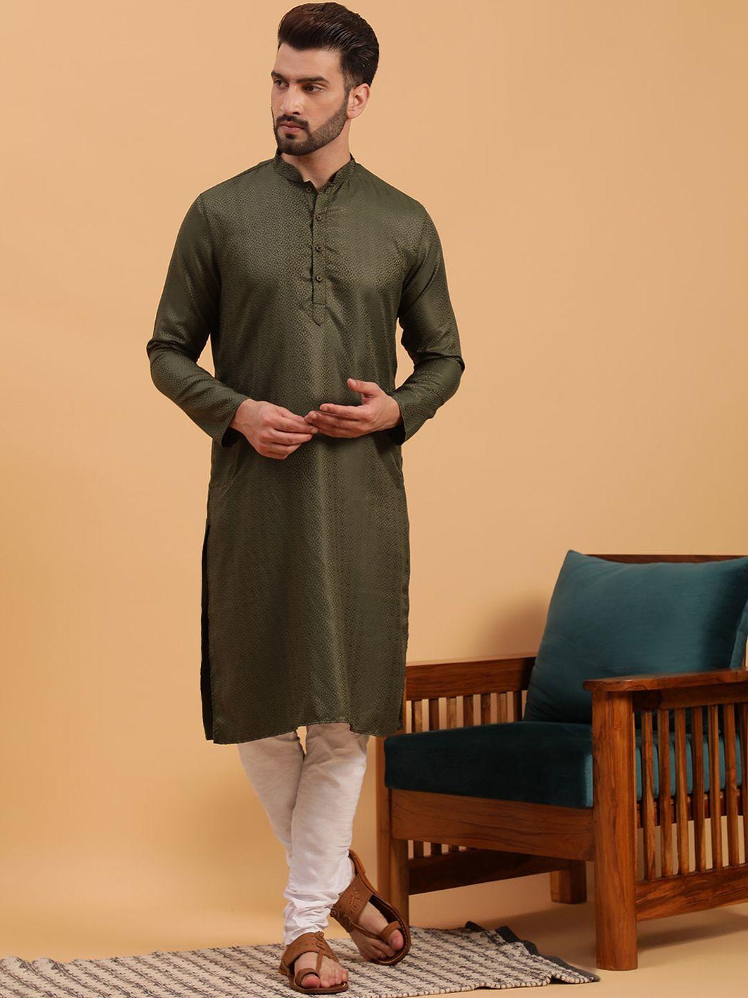 namaskar ethnic motif woven design mandarin collar pure cotton kurta