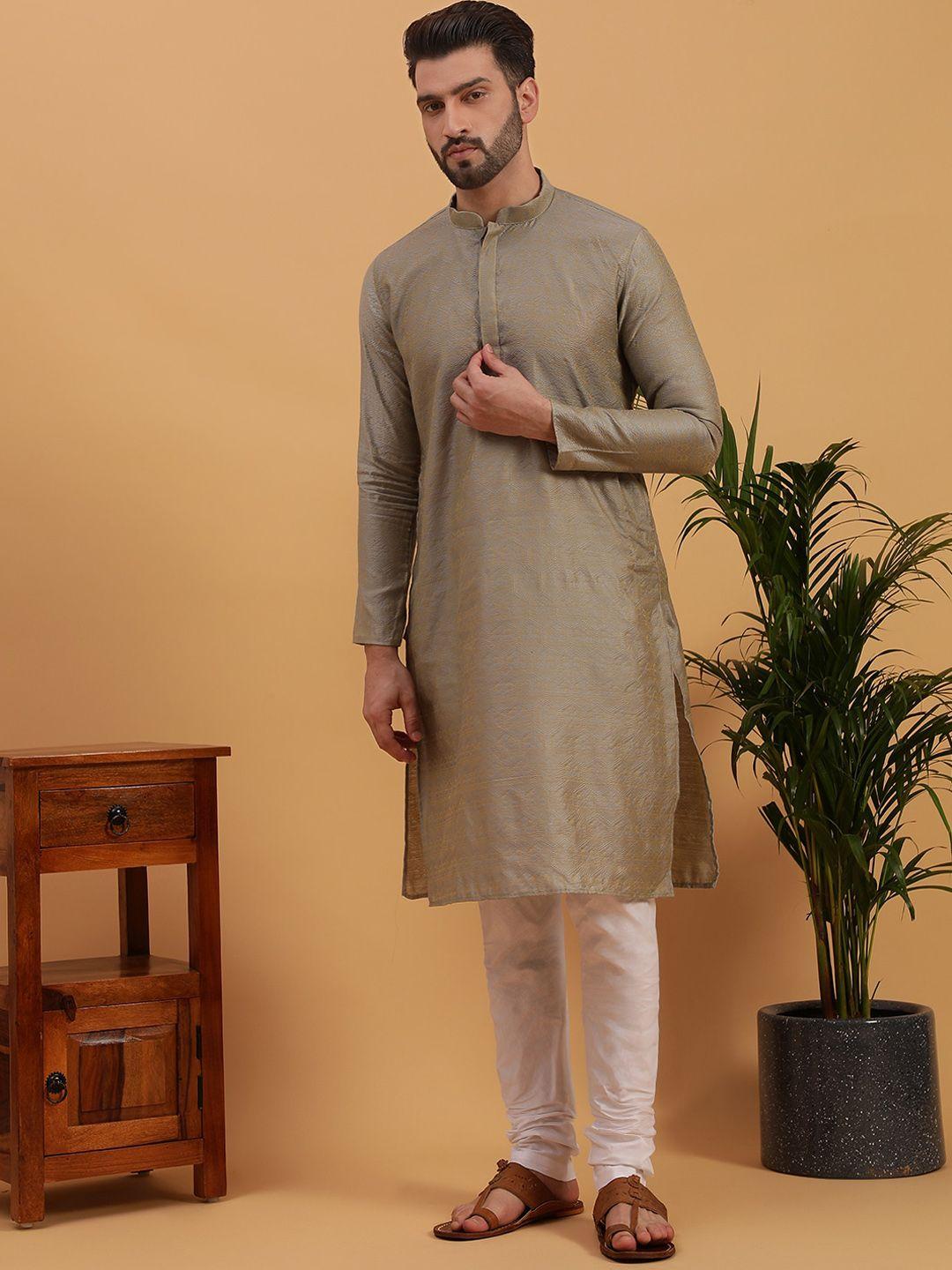 namaskar ethnic motif woven design mandarin collar pure cotton kurta