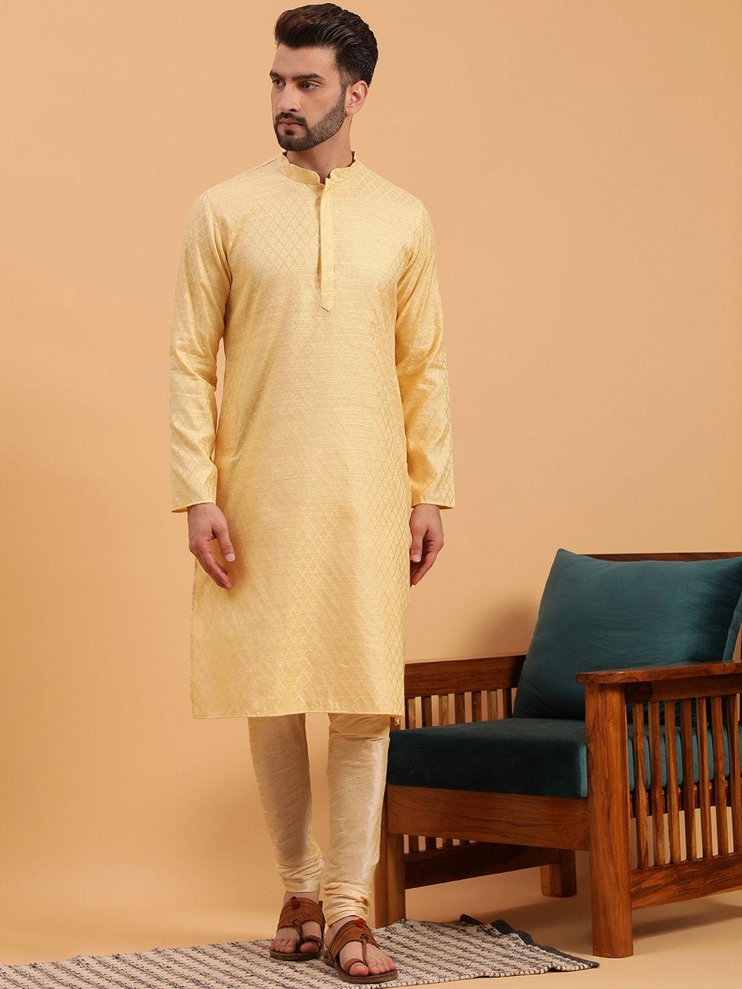 namaskar ethnic motif woven design mandarin collar pure silk kurta