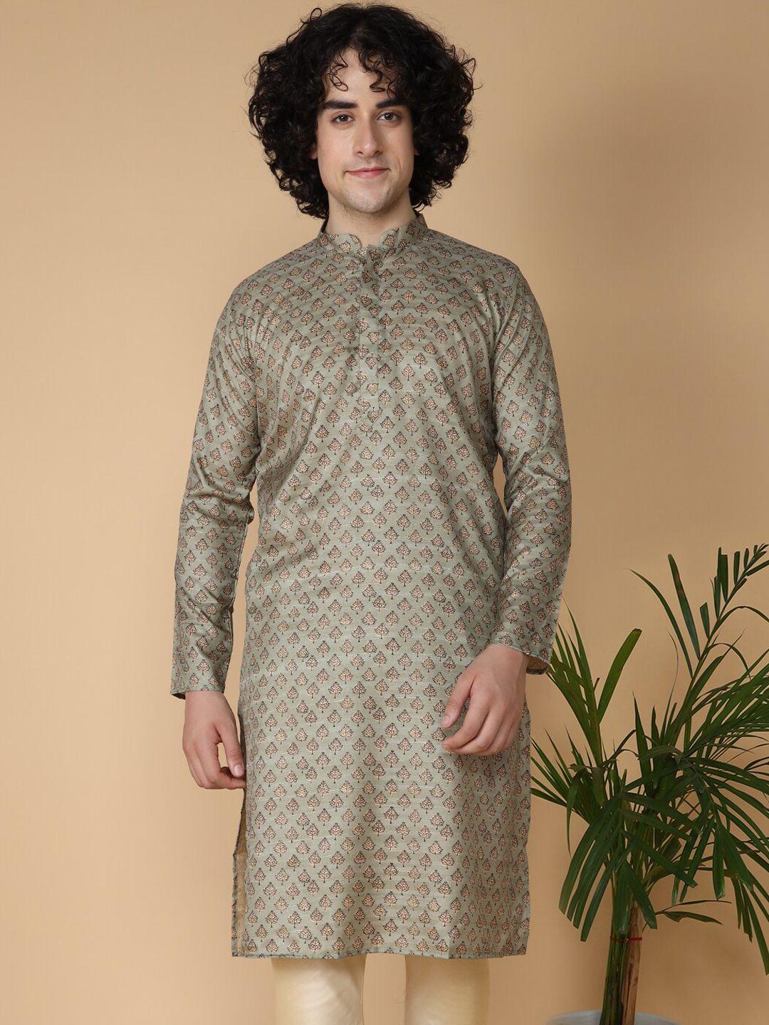 namaskar ethnic motifs printed mandarin collar silk kurta