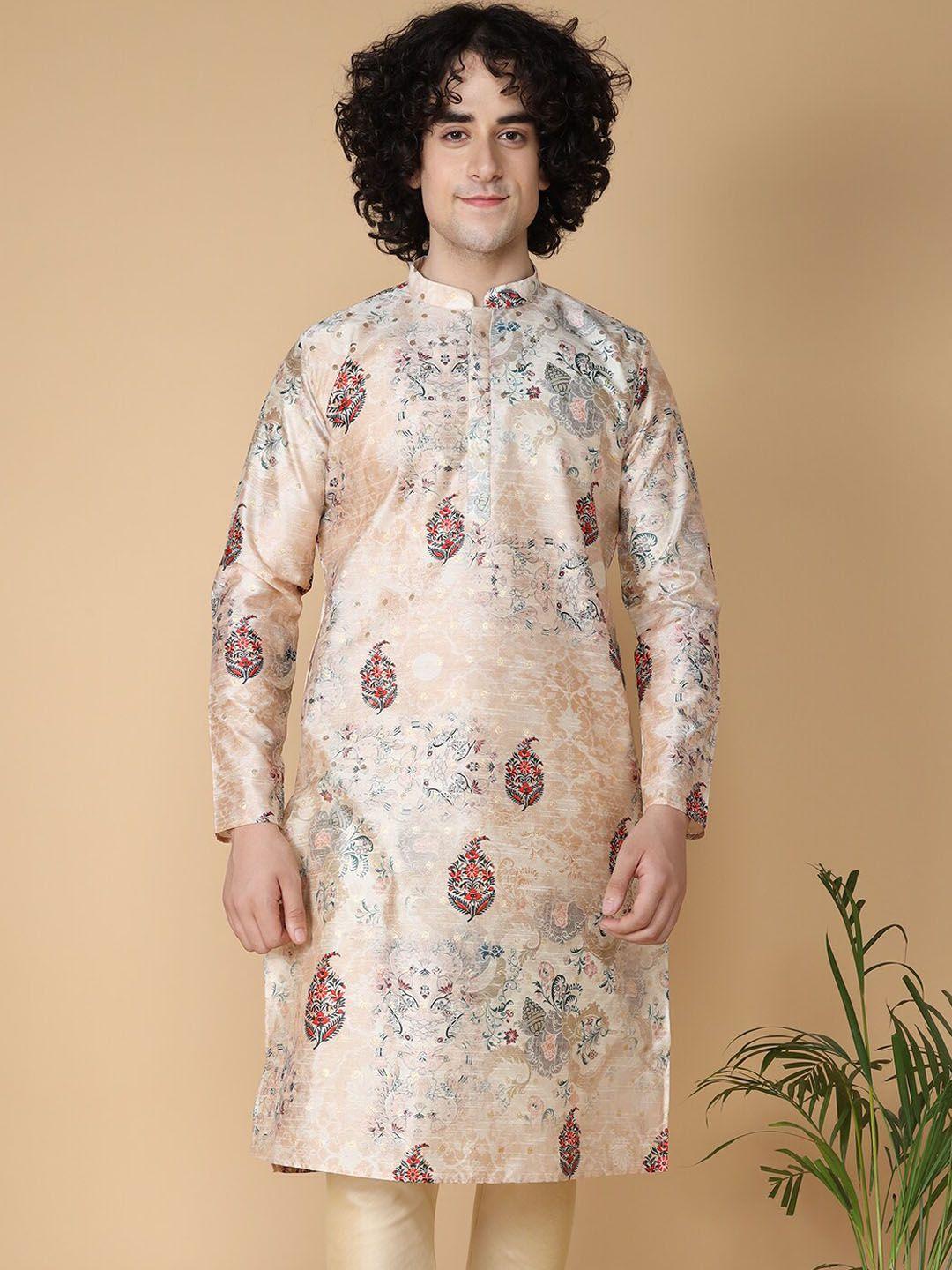 namaskar ethnic motifs printed mandarin collar silk kurta
