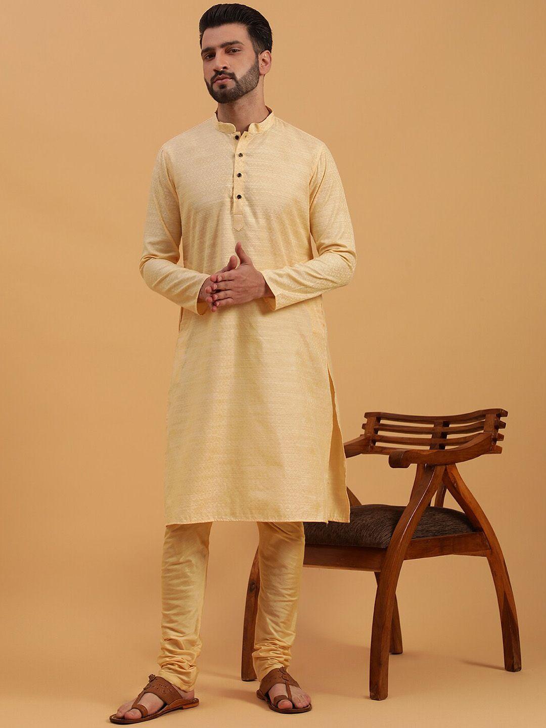 namaskar ethnic motifs self design mandarin collar pure silk kurta with churidar