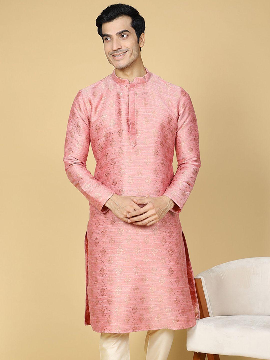 namaskar ethnic motifs woven design mandarin collar jacquard straight kurta