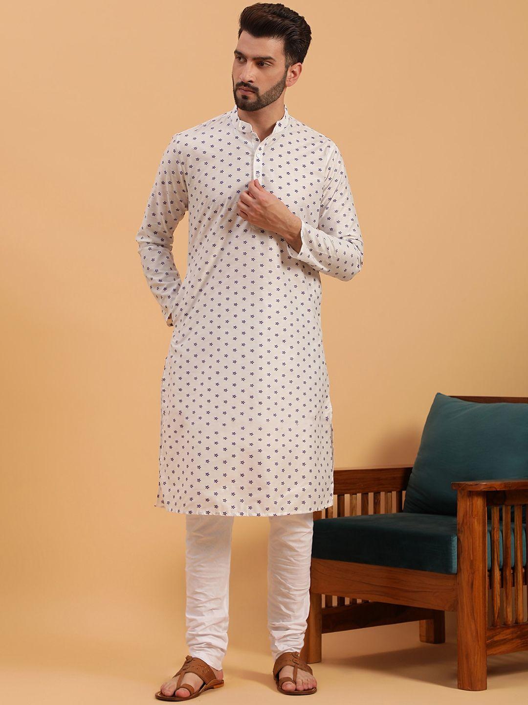 namaskar floral embroidered mandarin collar pure cotton kurta