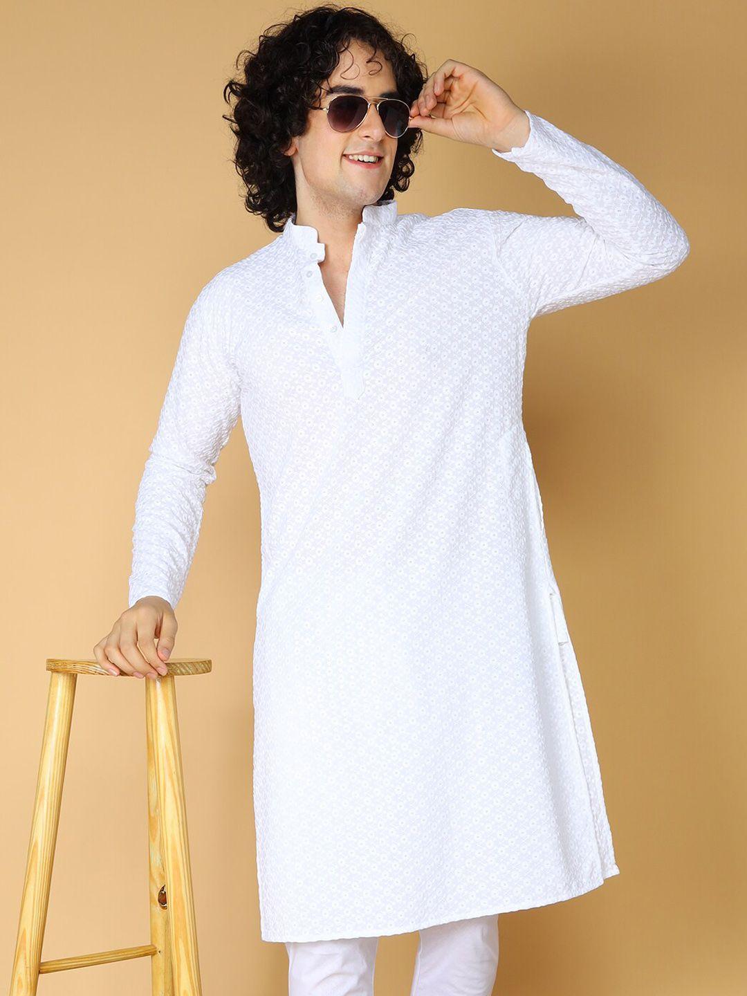 namaskar floral embroidered thread work mandarin collar cotton kurta