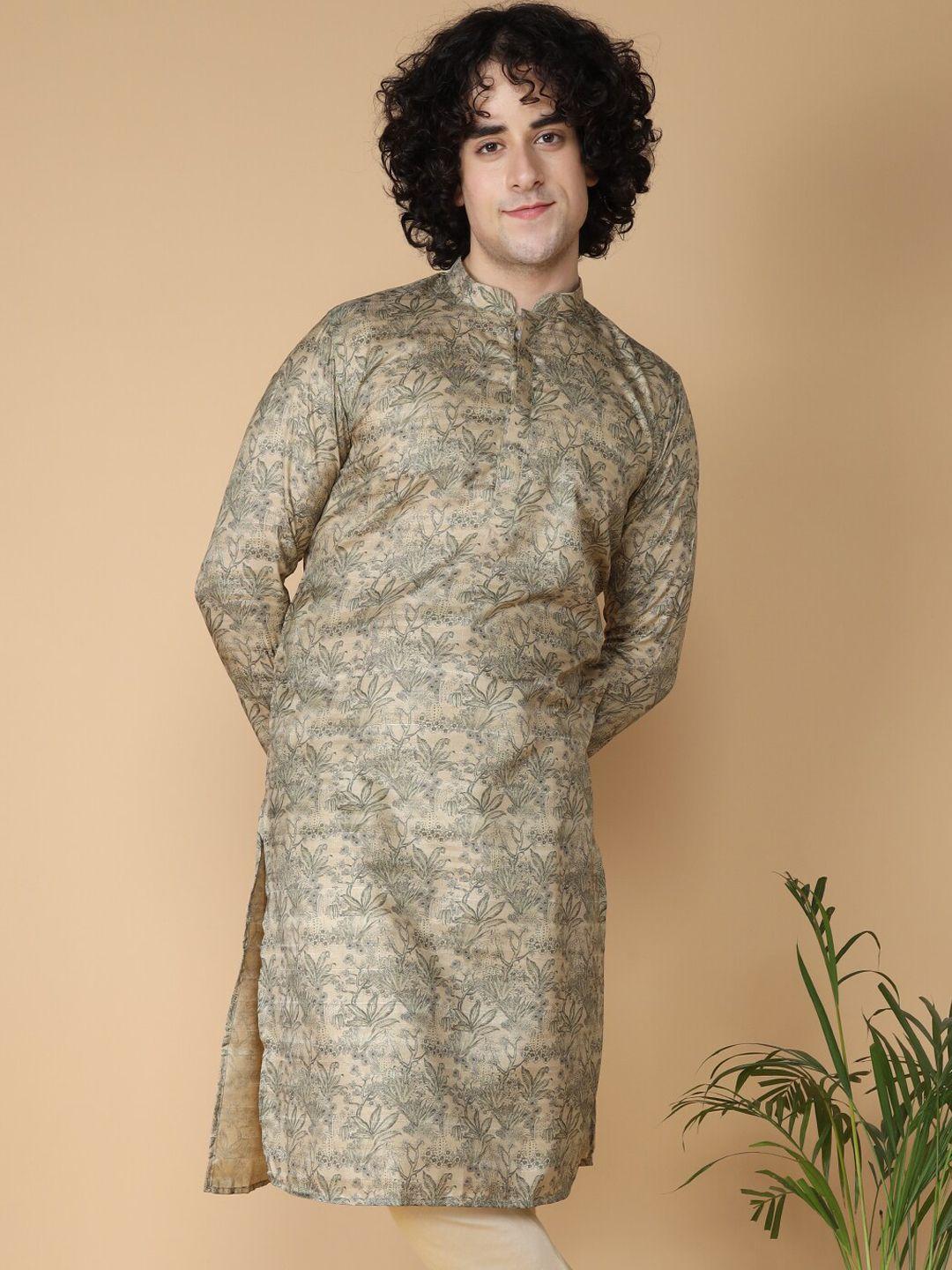 namaskar floral printed mandarin collar pure silk kurta