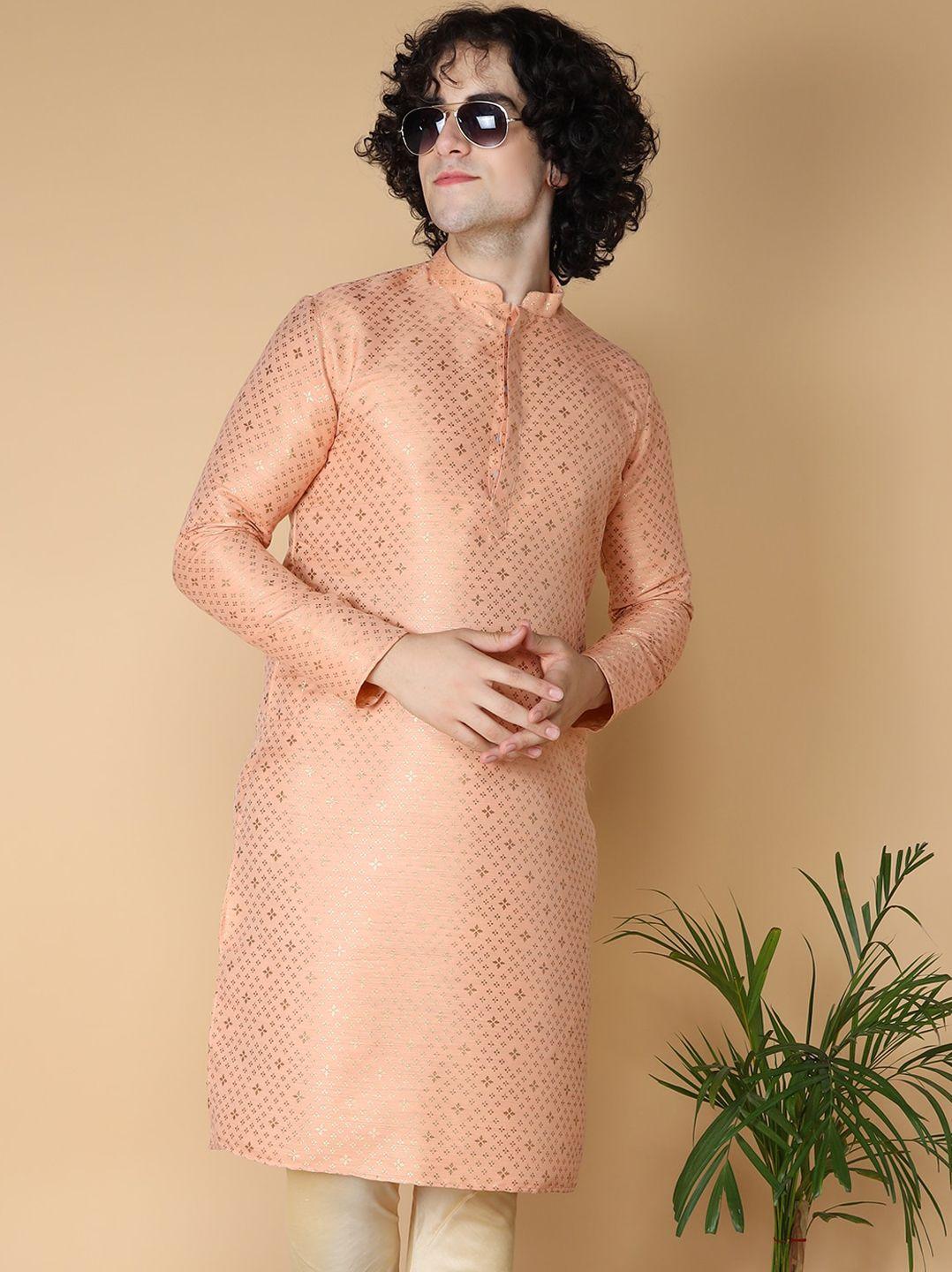 namaskar geometric woven design mandarin collar kurta