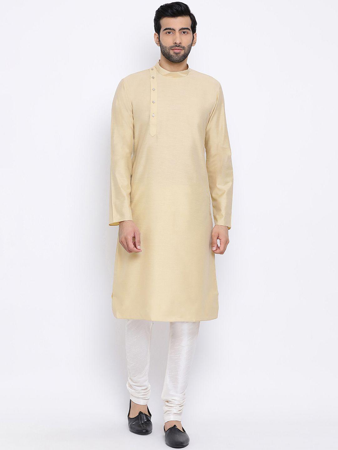 namaskar men beige solid straight kurta