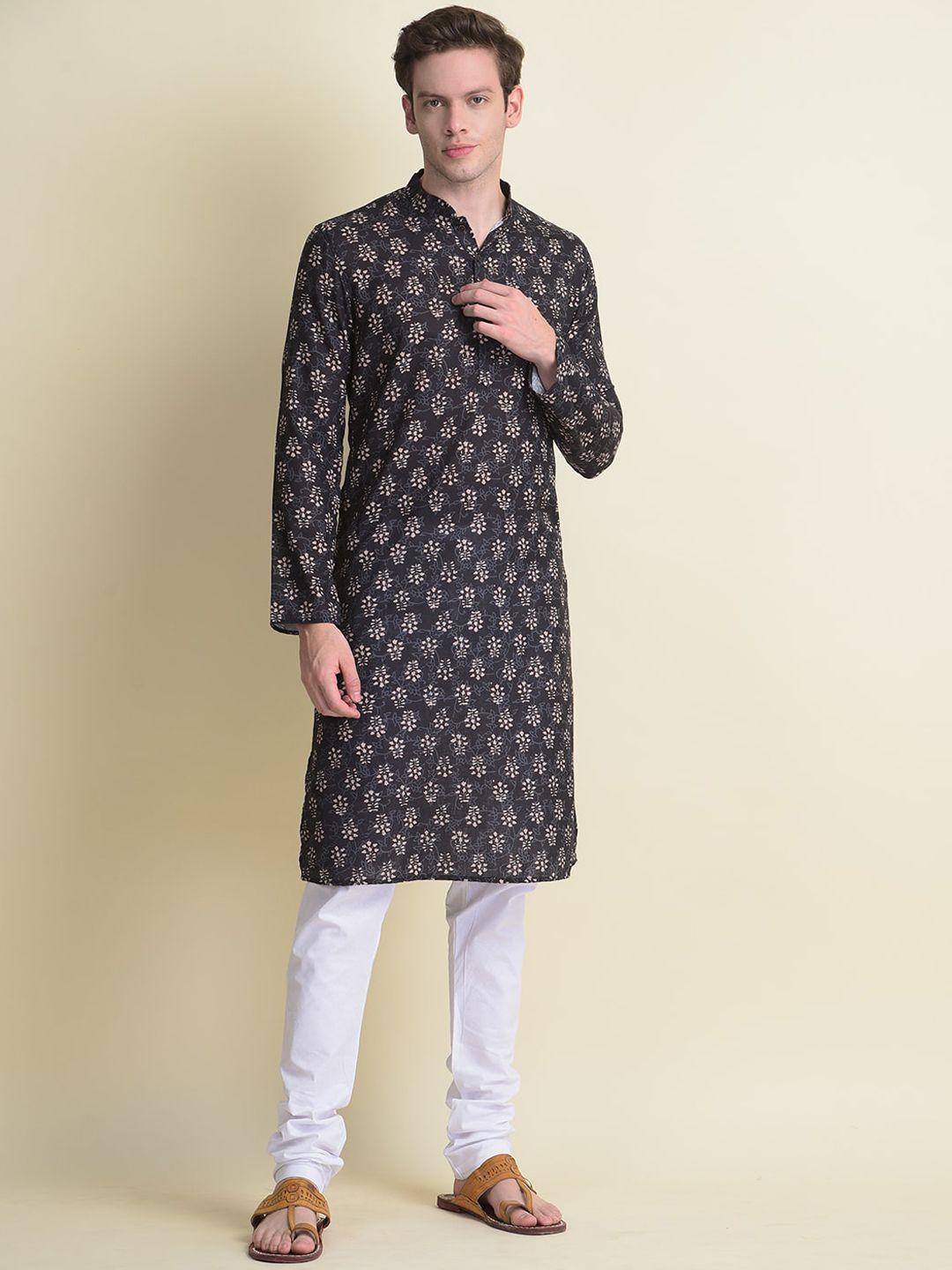 namaskar men black geometric patchwork kurta