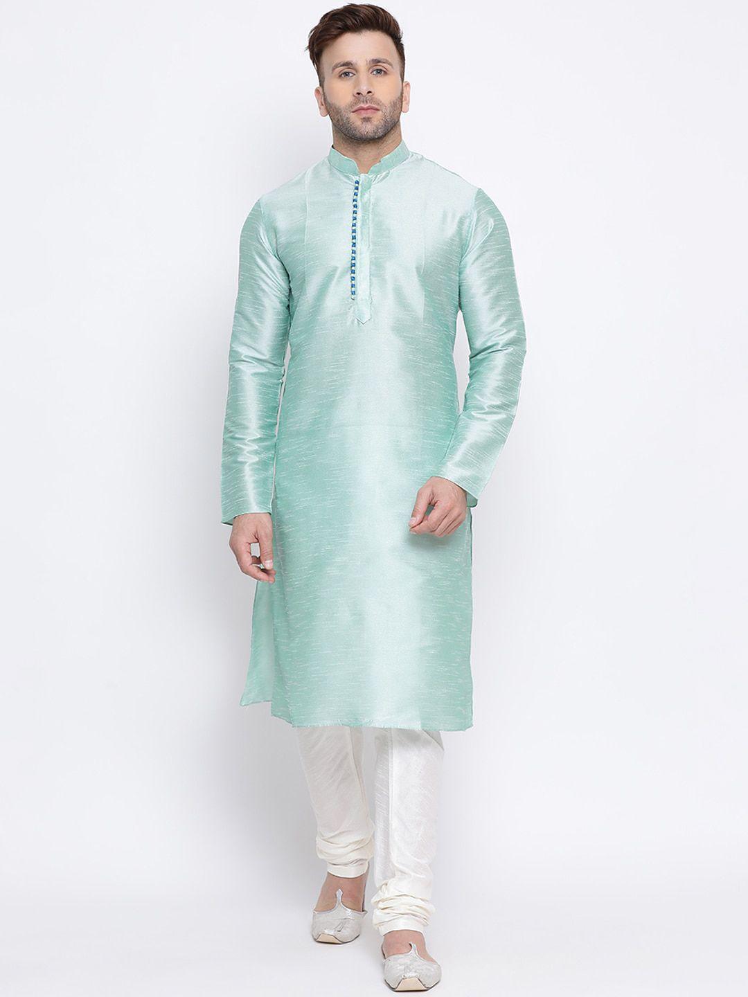 namaskar men blue & white solid kurta with churidar