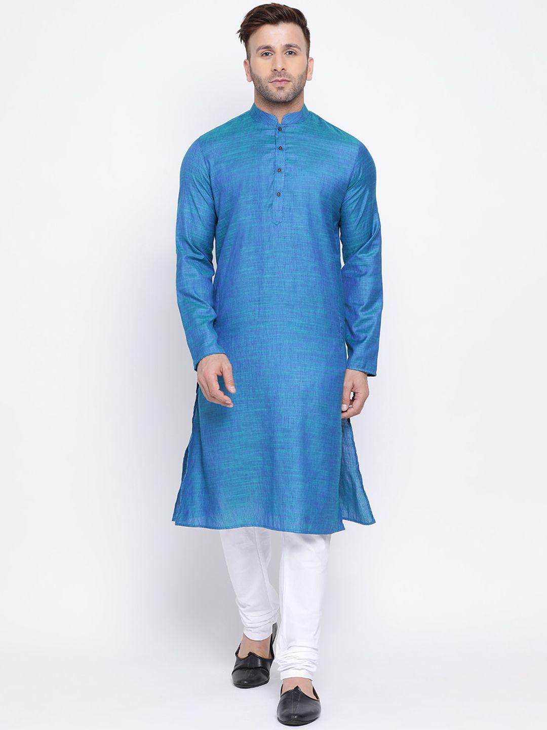 namaskar men blue cotton solid kurta with churidar