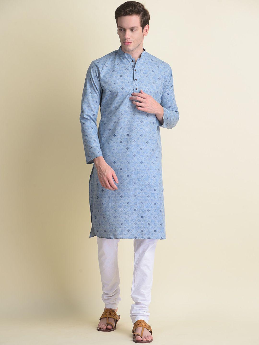 namaskar men blue ethnic motifs printed kurta