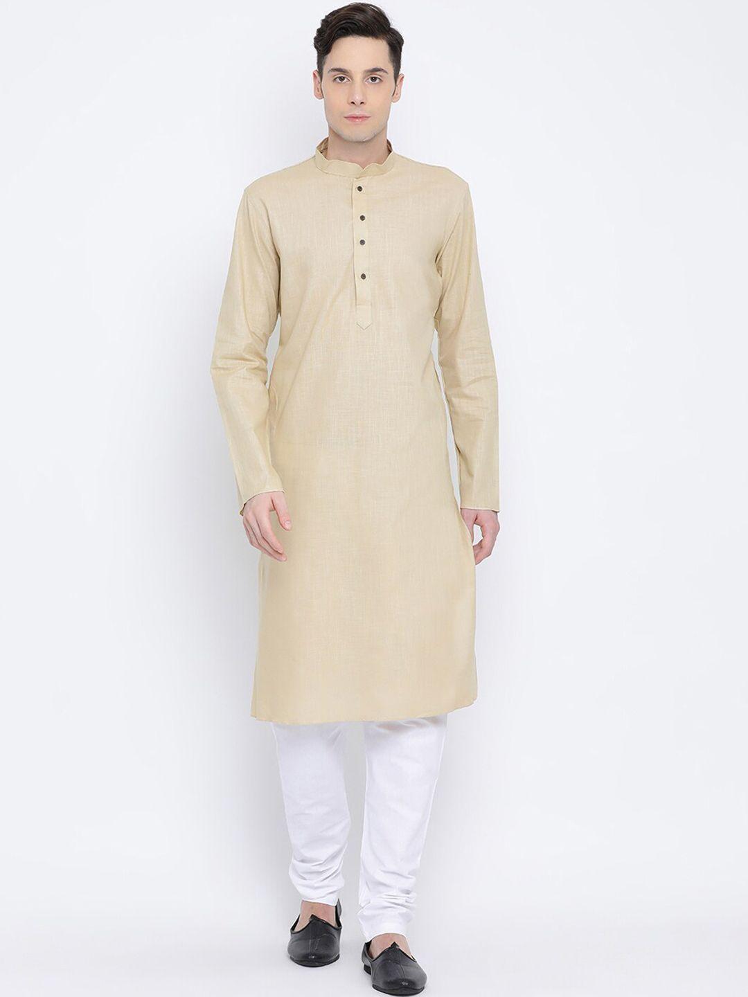 namaskar men brown cotton solid kurta with churidar