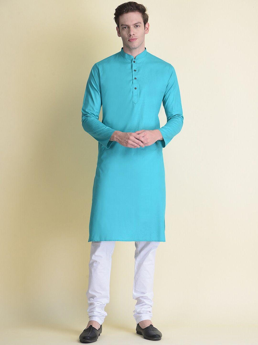 namaskar men brown cotton solid thread work kurta