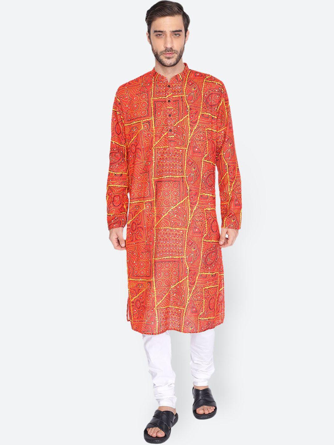 namaskar men ethnic motifs printed mandarin collar sequinned kurta