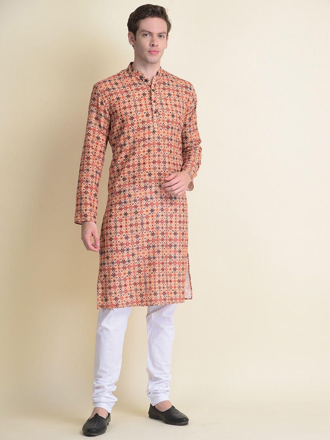 namaskar men ethnic motifs printed pure cotton kurta with churidar