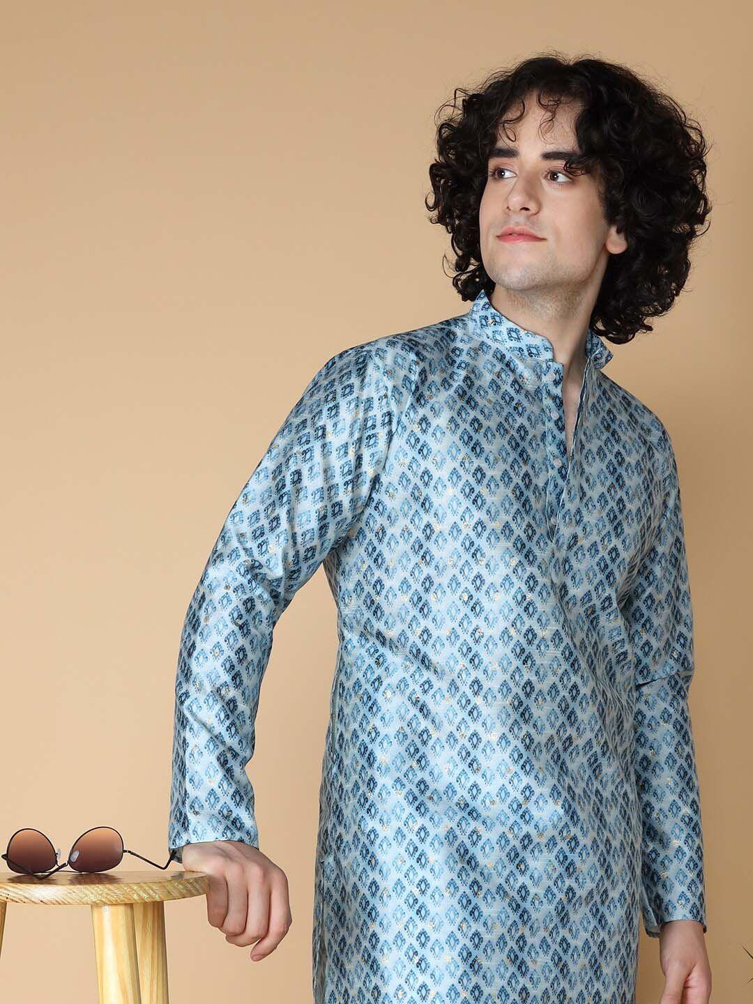namaskar men ethnic motifs printed silk kurta