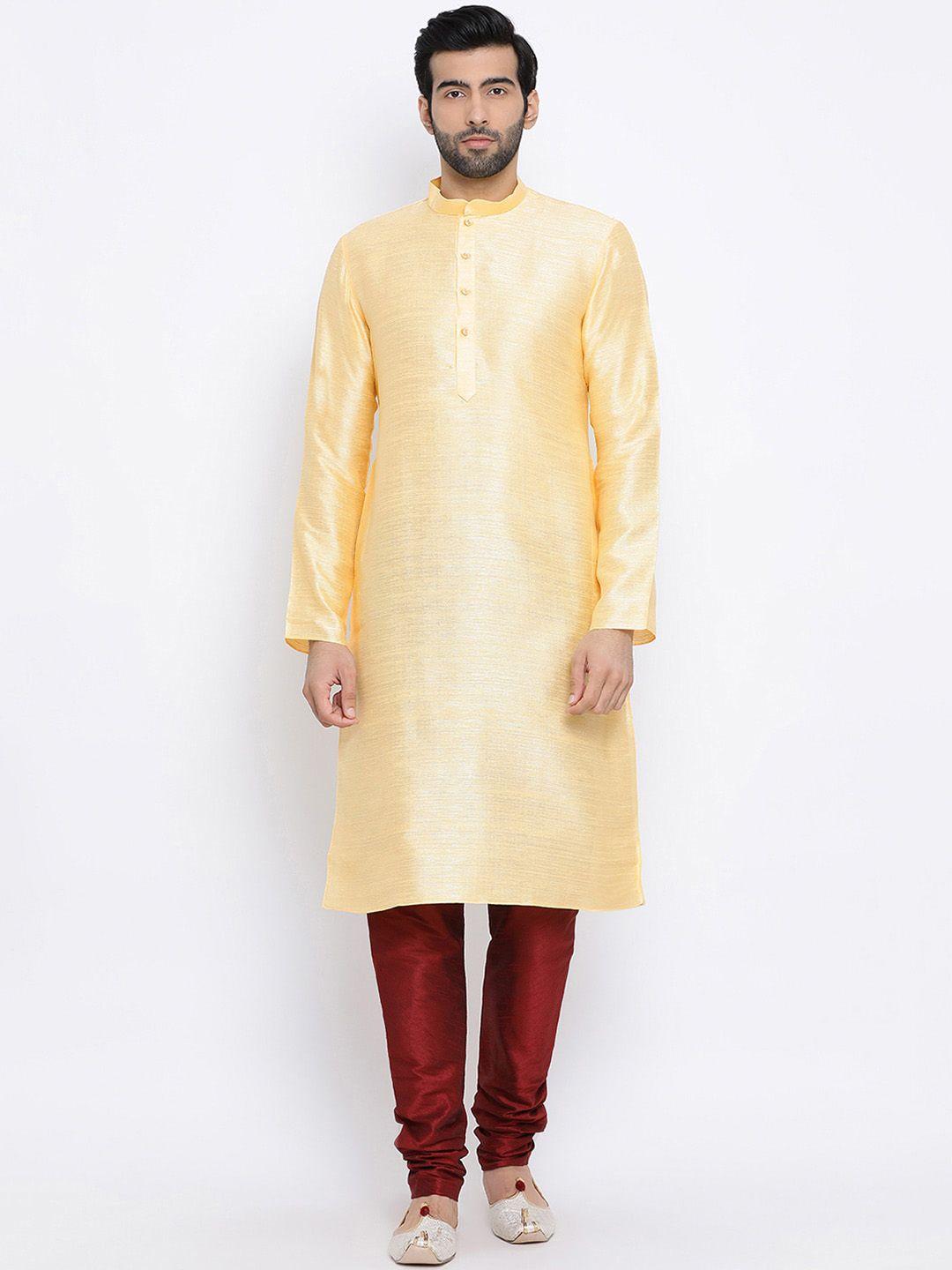 namaskar men gold-toned silk solid kurta