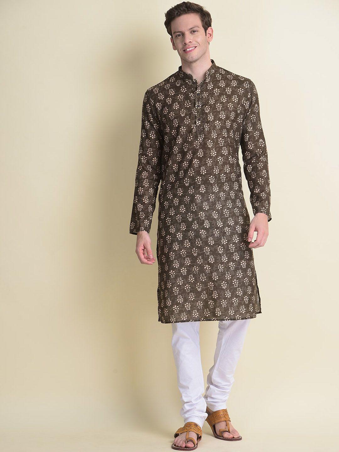 namaskar men green ethnic motifs printed kurta