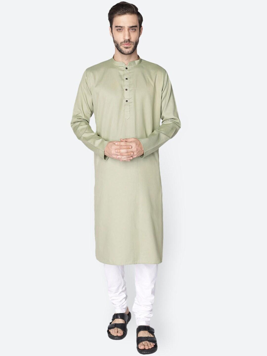 namaskar men green pure cotton kurta with pyjamas