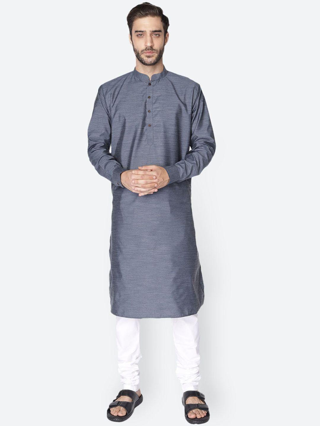 namaskar men grey thread work kurta