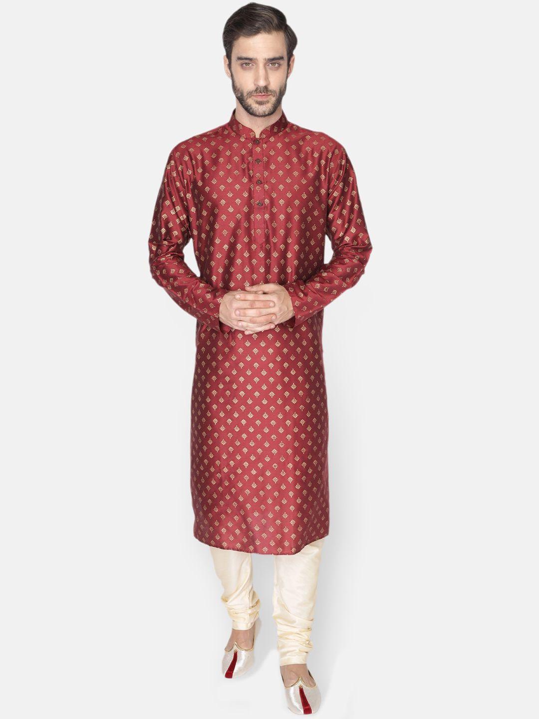 namaskar men maroon ethnic motifs printed kurta