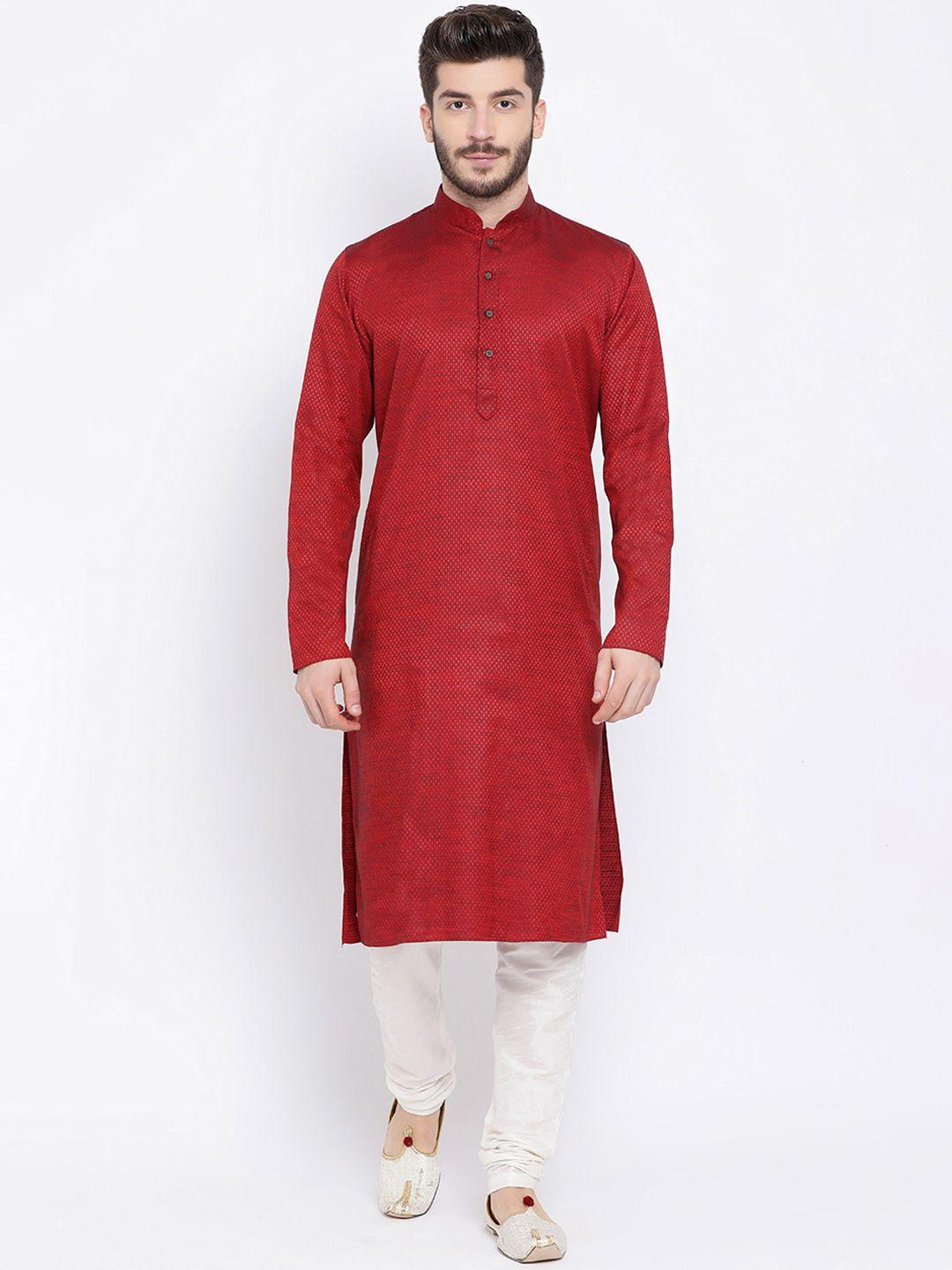 namaskar men maroon printed straight kurta