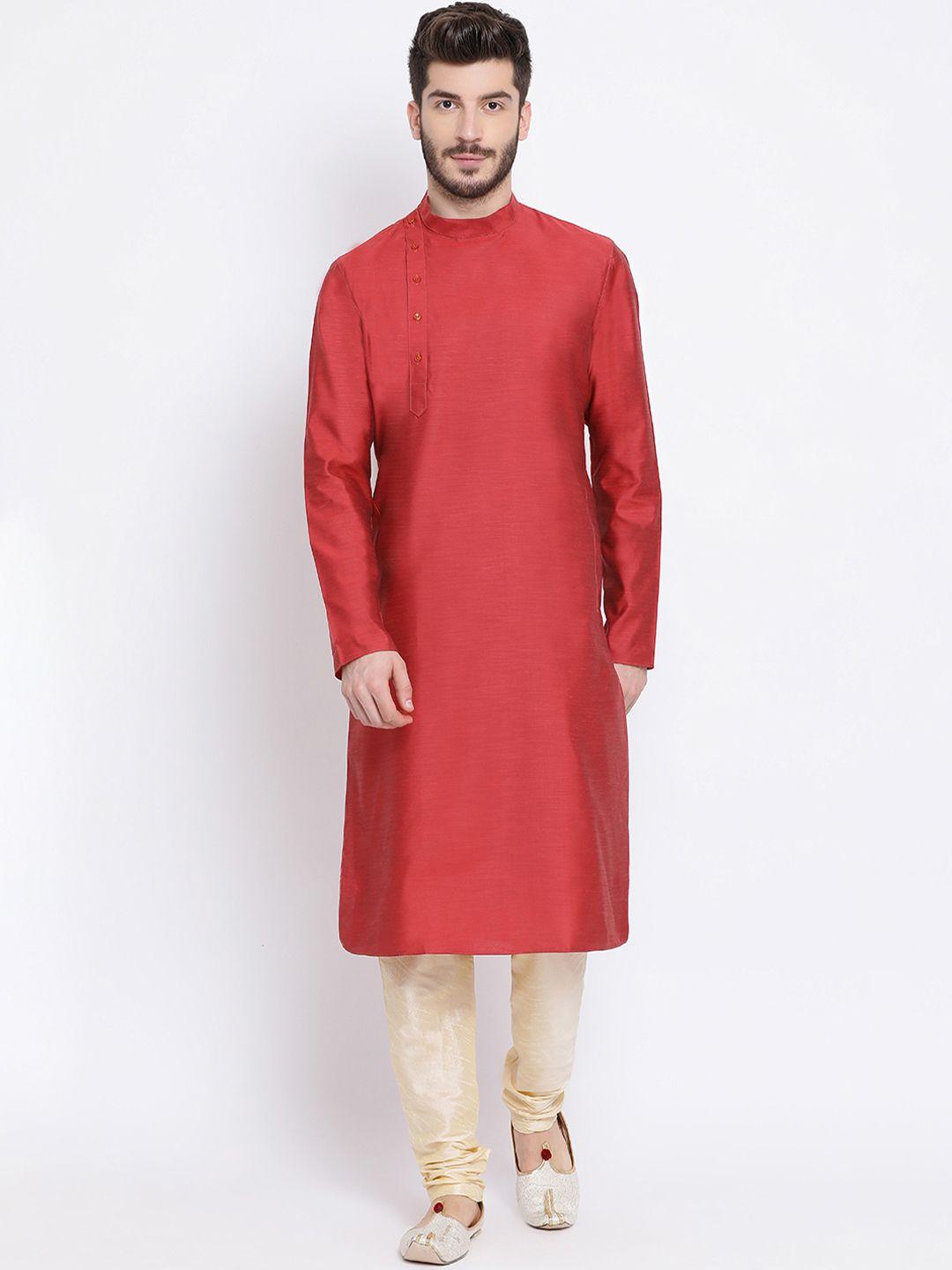 namaskar men maroon solid linen straight kurta