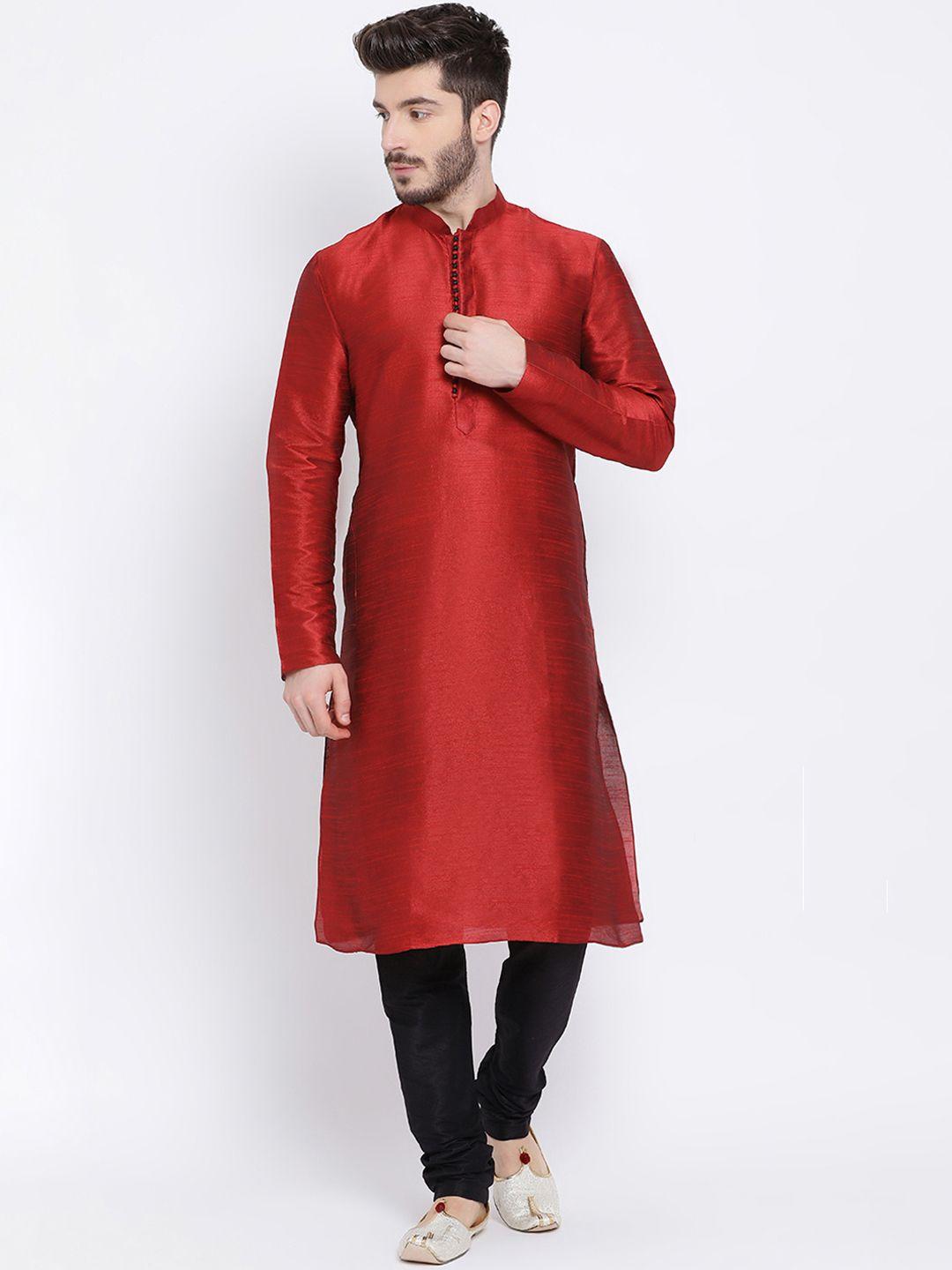 namaskar men maroon solid straight kurta