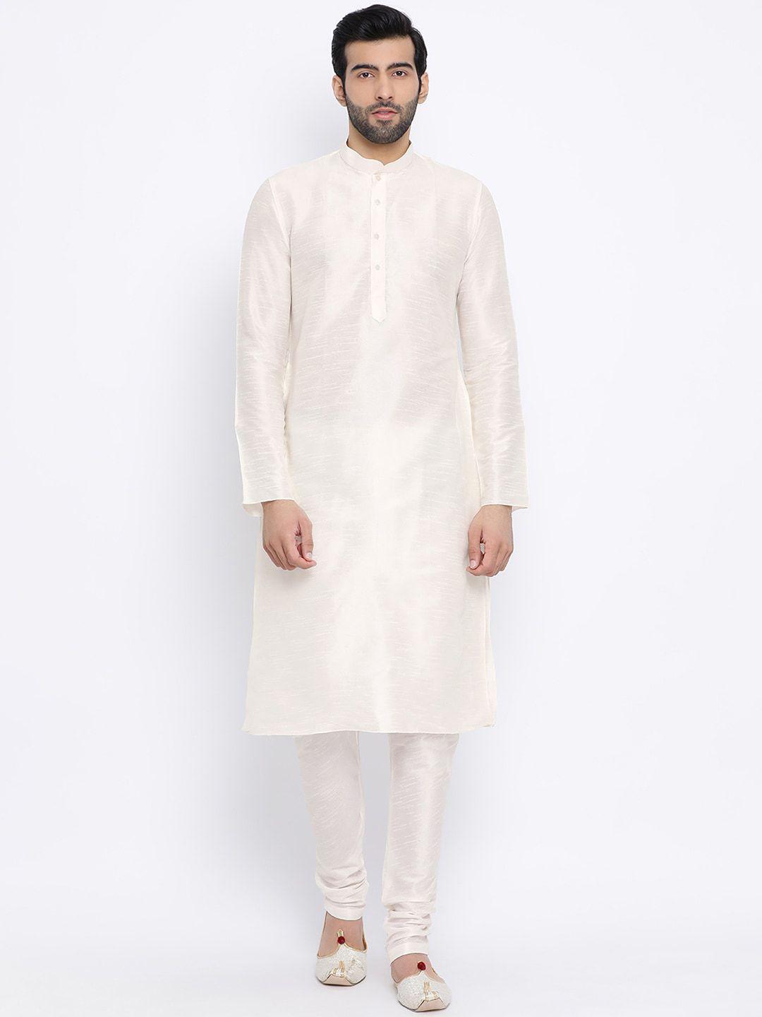 namaskar men off white dupion silk kurta with pyjamas