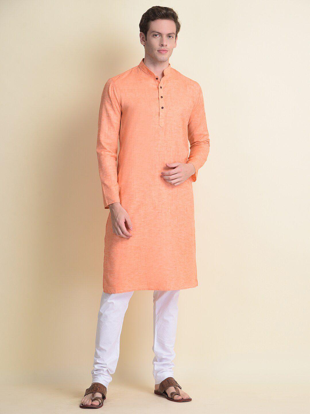 namaskar men orange linen kurta with churidar