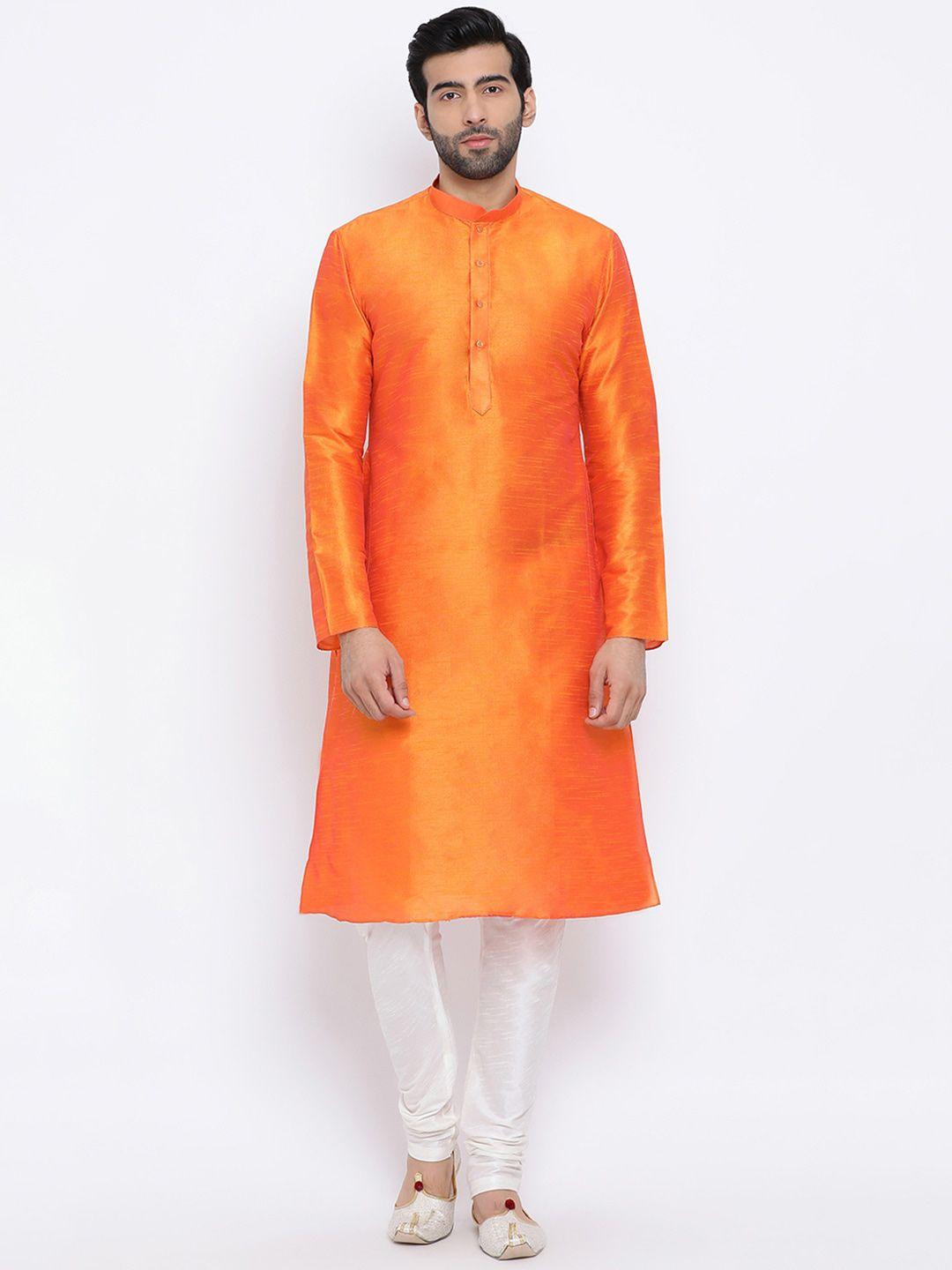namaskar men orange solid kurta with churidar