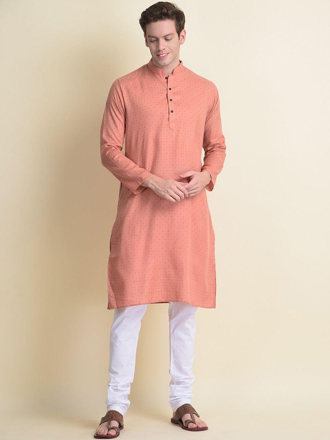 namaskar men peach-coloured cotton printed kurta