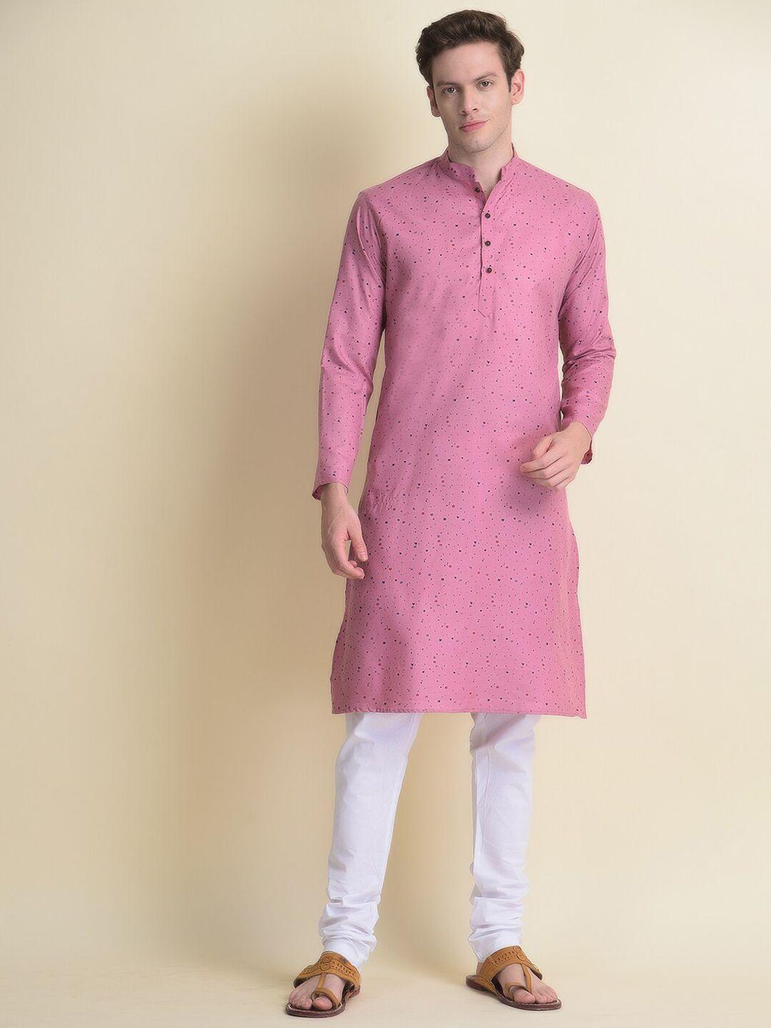 namaskar men printed mandarin collar pure cotton kurta with churidar