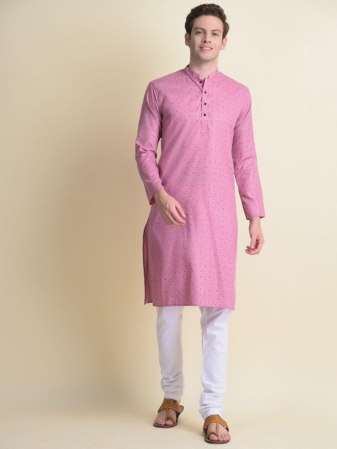 namaskar men printed mandarin collar pure cotton kurta with churidar