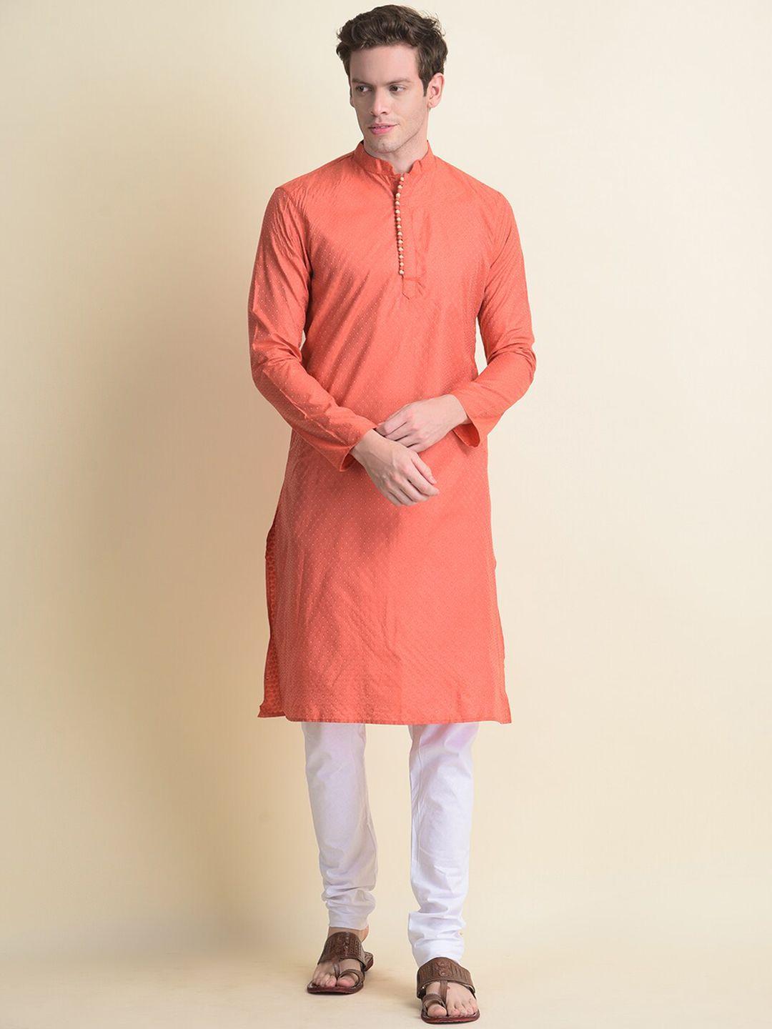 namaskar men printed mandarin collar pure cotton kurta with churidar