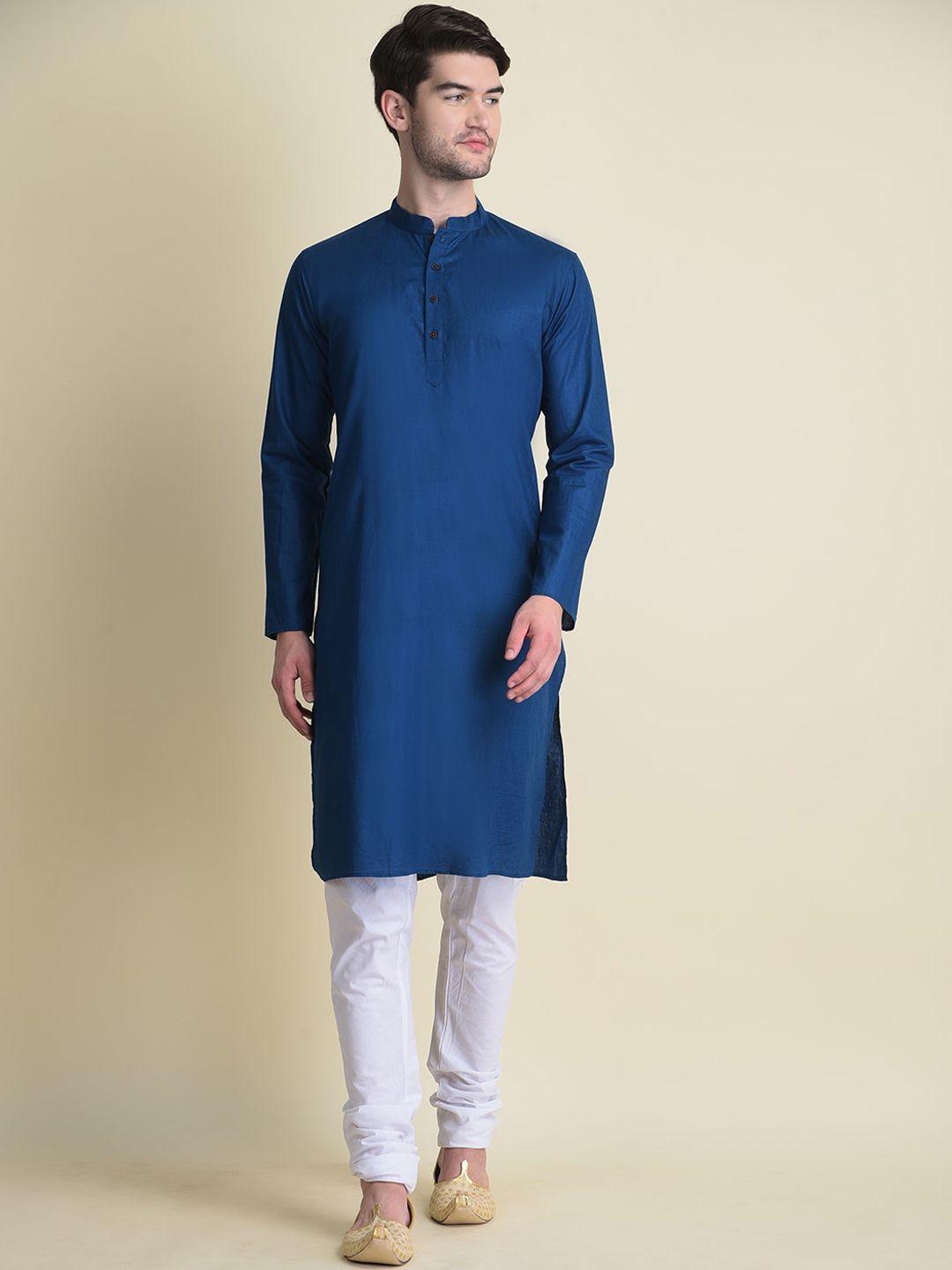 namaskar men pure cotton kurta & churidar with printed nehru jacket