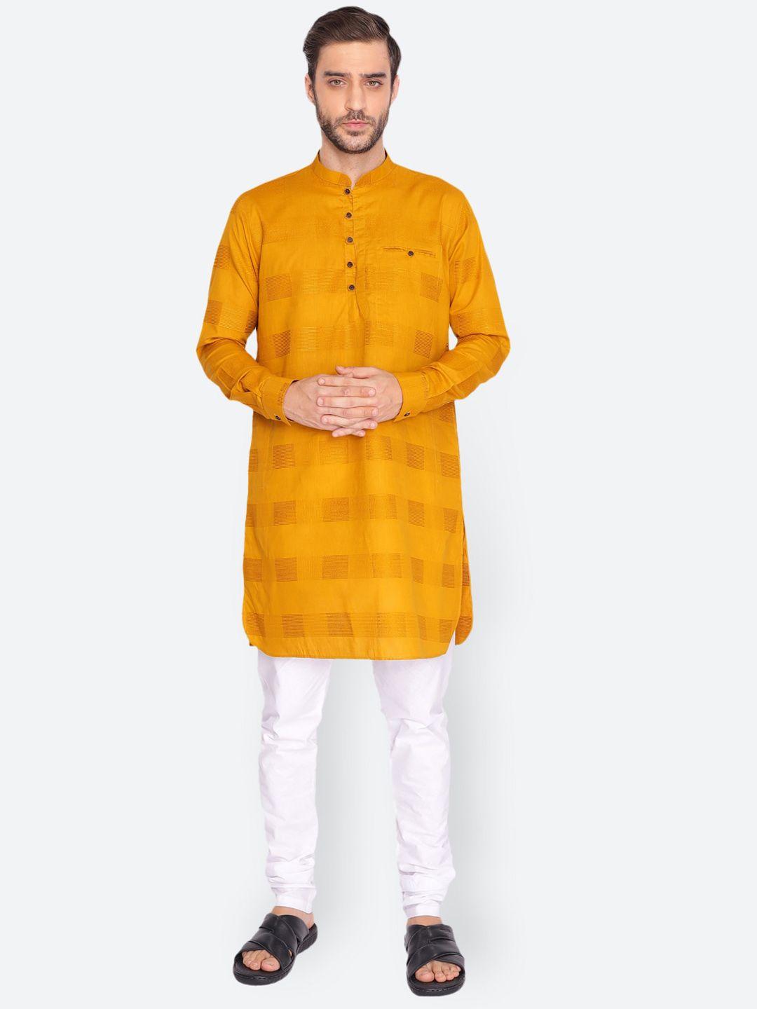 namaskar men woven design thread work cotton kurta