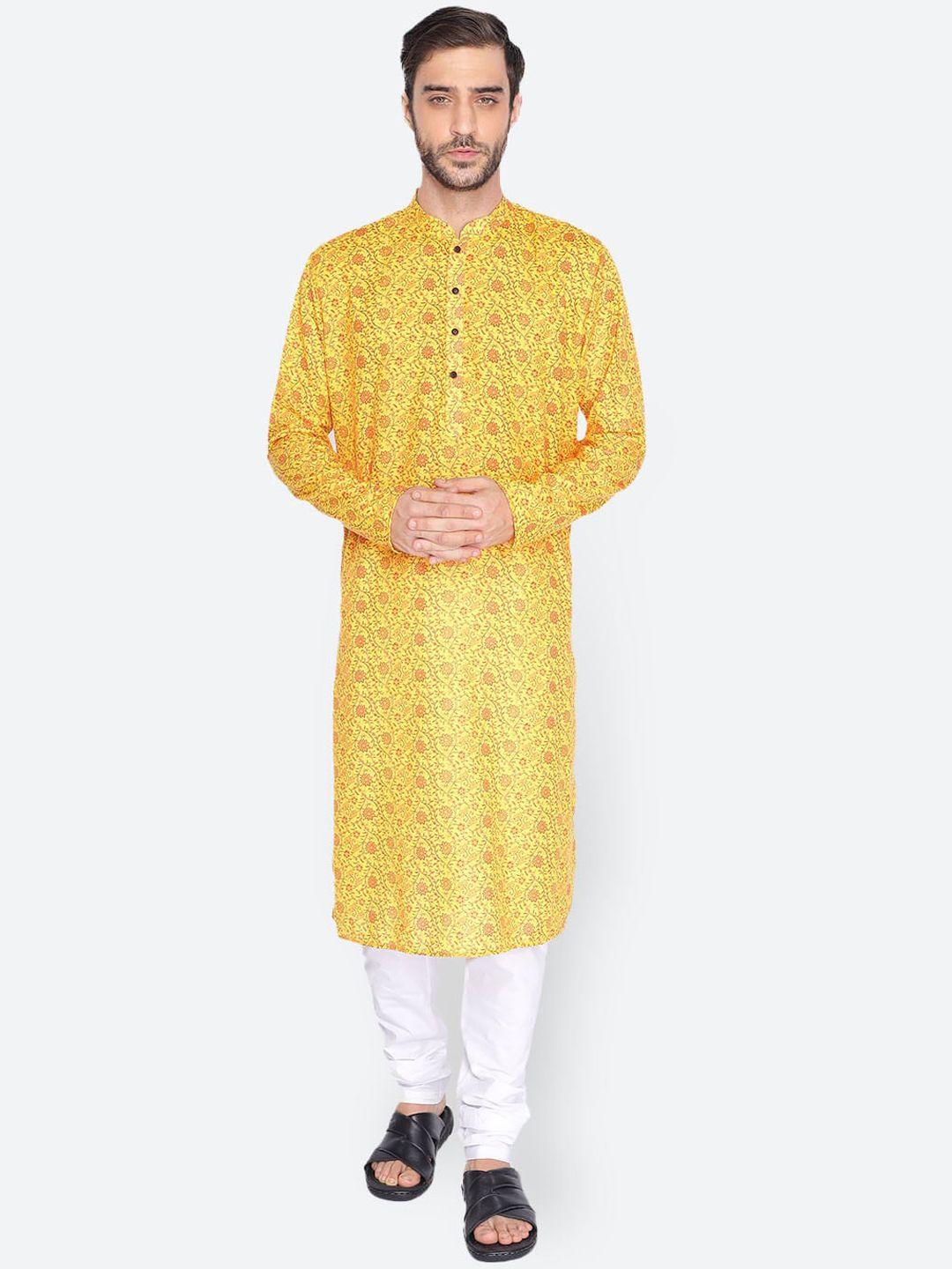 namaskar men yellow ethnic motifs printed kurta