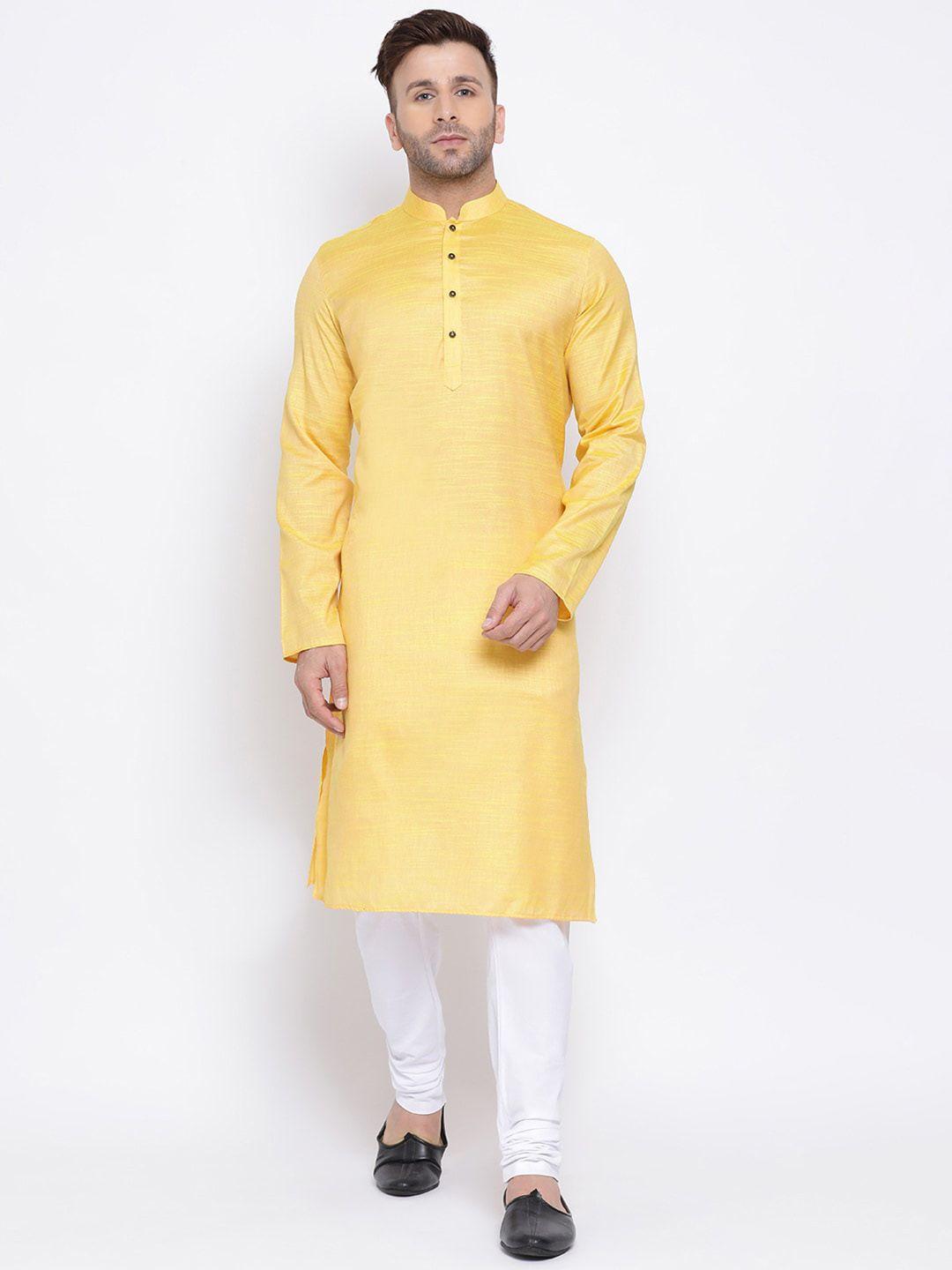 namaskar men yellow striped kurta