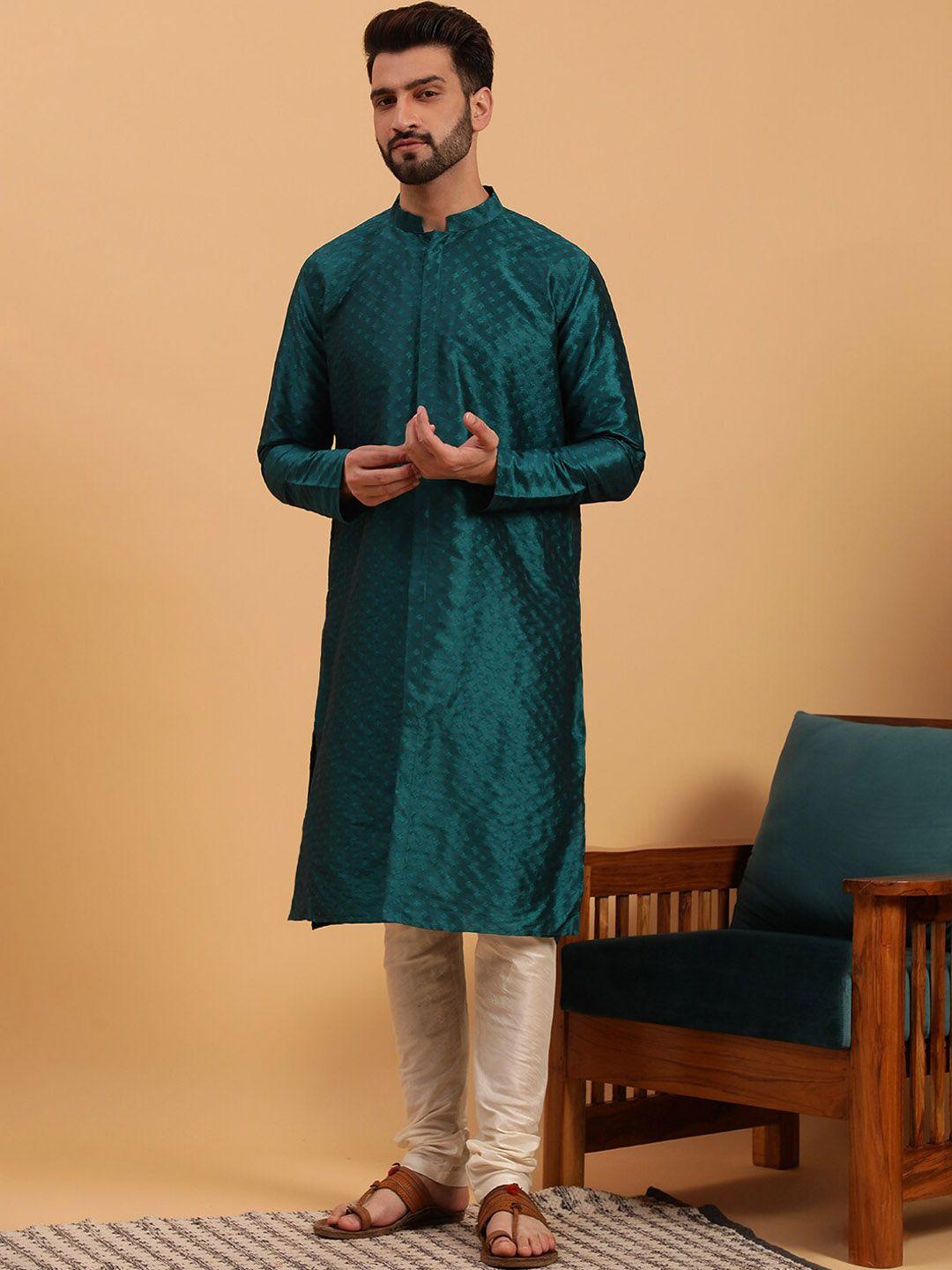 namaskar woven design pure silk kurta with churidar